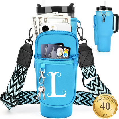 Initial Water Bottle Holder with Strap for Stanley Cup 40 oz with Handle