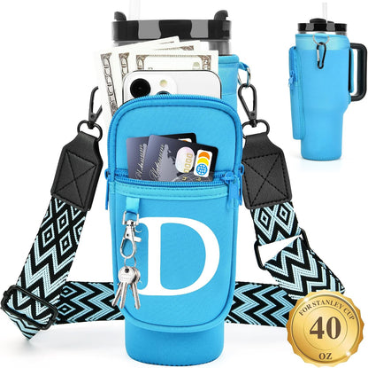 Initial Water Bottle Holder with Strap for Stanley Cup 40 oz with Handle