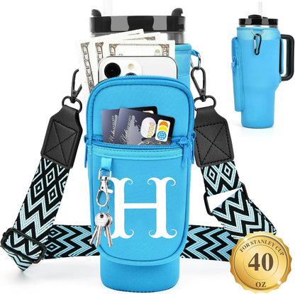 Initial Water Bottle Holder with Strap for Stanley Cup 40 oz with Handle