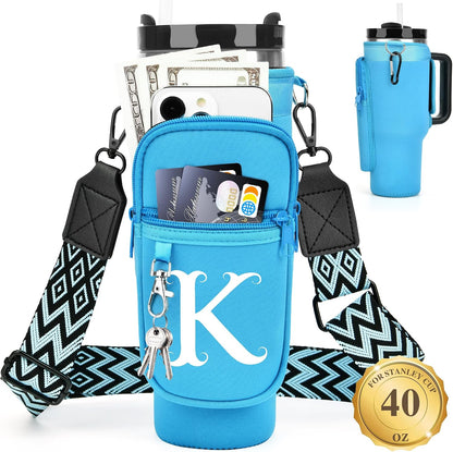 Initial Water Bottle Holder with Strap for Stanley Cup 40 oz with Handle