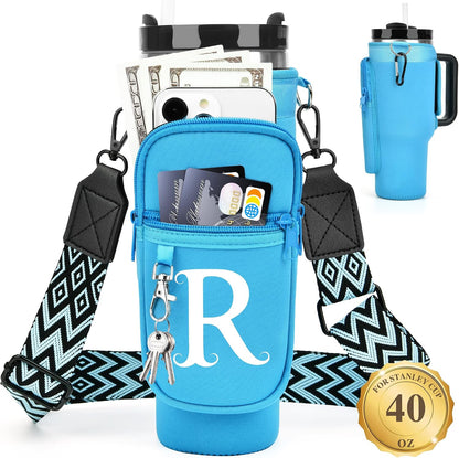 Initial Water Bottle Holder with Strap for Stanley Cup 40 oz with Handle