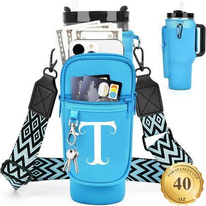 Initial Water Bottle Holder with Strap for Stanley Cup 40 oz with Handle