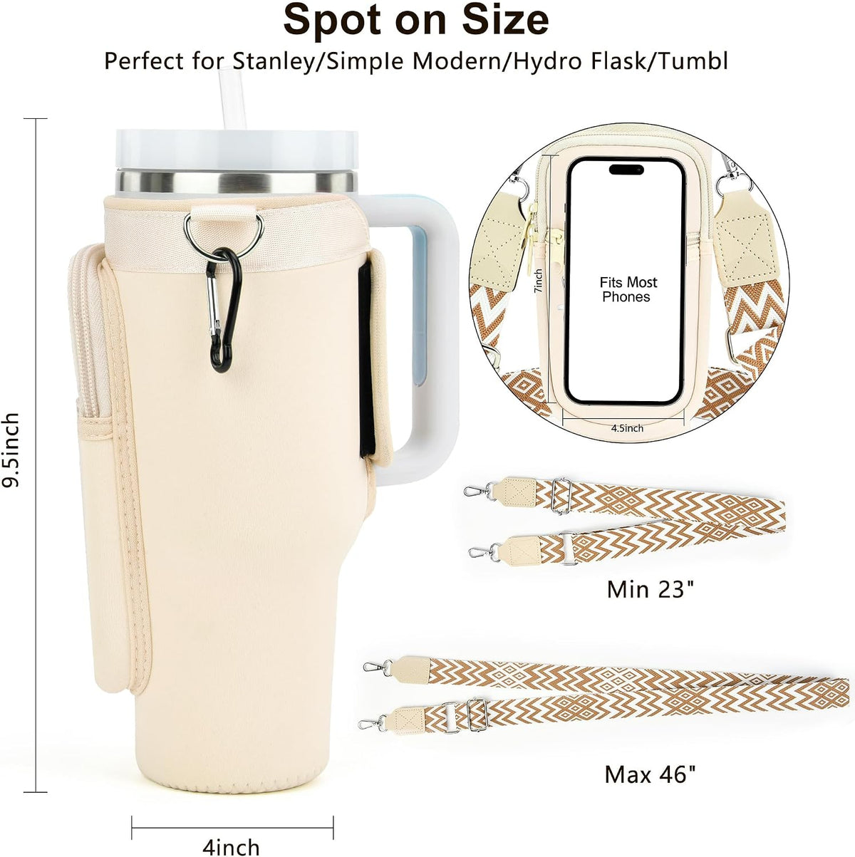 Initial Water Bottle Holder with Strap for Stanley Cup 40 oz with Handle