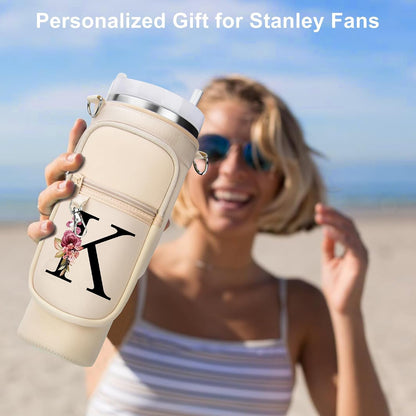 Initial Water Bottle Holder with Strap for Stanley Cup 40 oz with Handle