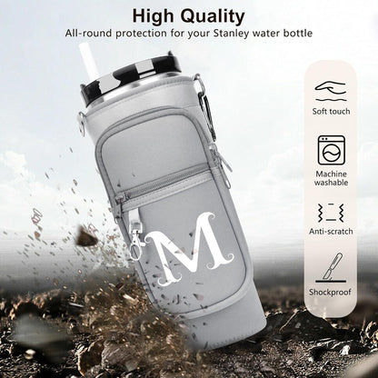 Initial Water Bottle Holder with Strap for Stanley Cup 40 oz with Handle