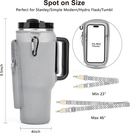 Initial Water Bottle Holder with Strap for Stanley Cup 40 oz with Handle