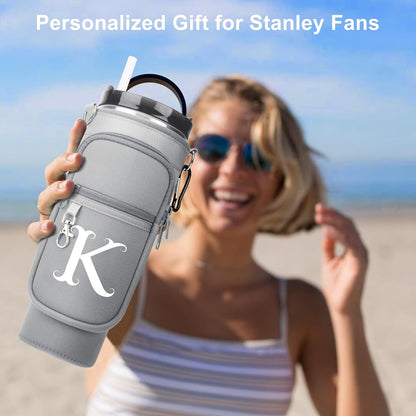 Initial Water Bottle Holder with Strap for Stanley Cup 40 oz with Handle