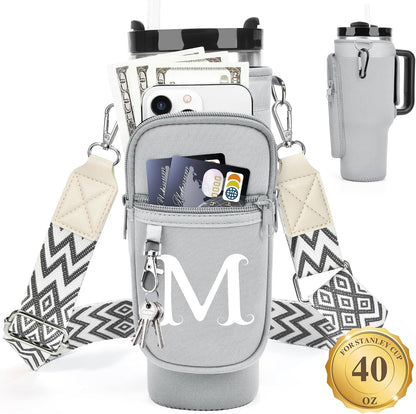 Initial Water Bottle Holder with Strap for Stanley Cup 40 oz with Handle