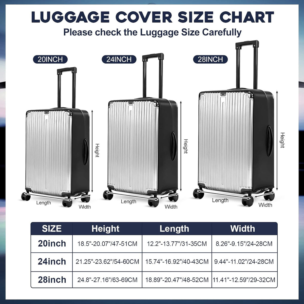3 Pack Clear Luggage Cover Protector, TPU, Fits 20 24 28 in, TSA Approved