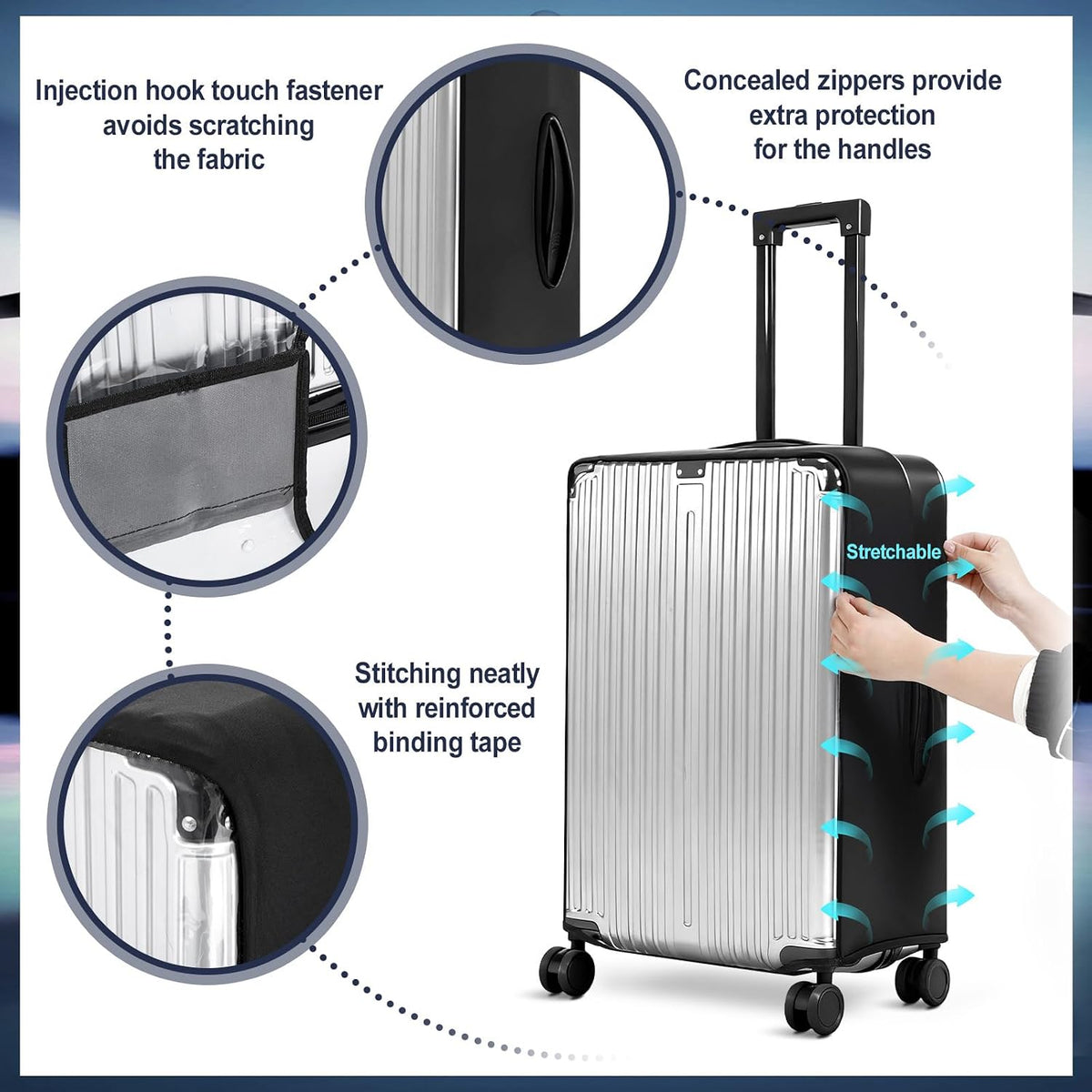 3 Pack Clear Luggage Cover Protector, TPU, Fits 20 24 28 in, TSA Approved