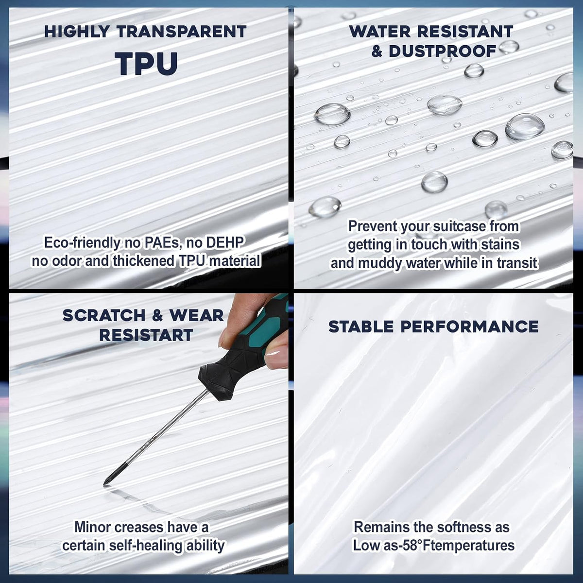 3 Pack Clear Luggage Cover Protector, TPU, Fits 20 24 28 in, TSA Approved