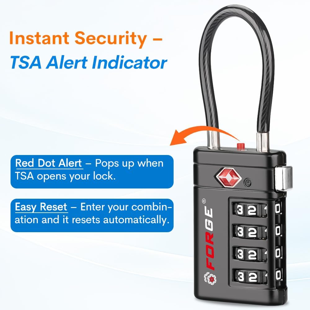Open Alert TSA Approved Luggage Locks, Black, 4 Pack Locks.