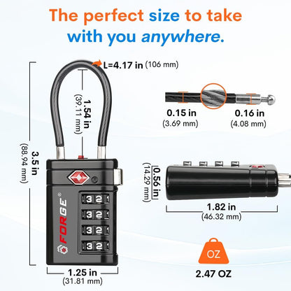 Open Alert TSA Approved Luggage Locks, Black, 4 Pack Locks.