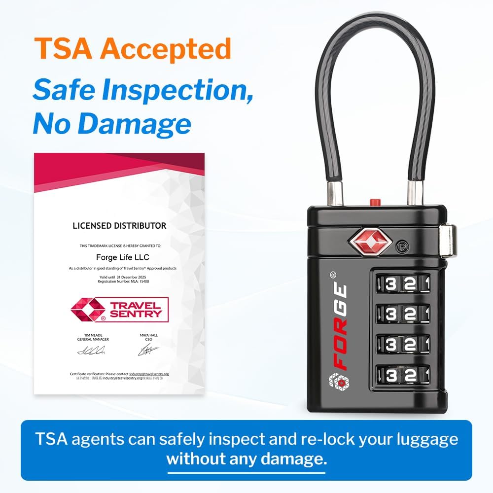 Open Alert TSA Approved Luggage Locks, Black, 4 Pack Locks.