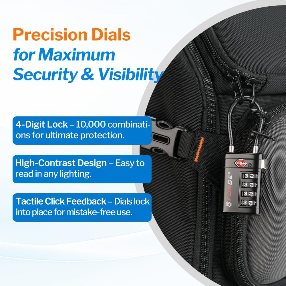 Open Alert TSA Approved Luggage Locks, Black, 4 Pack Locks.
