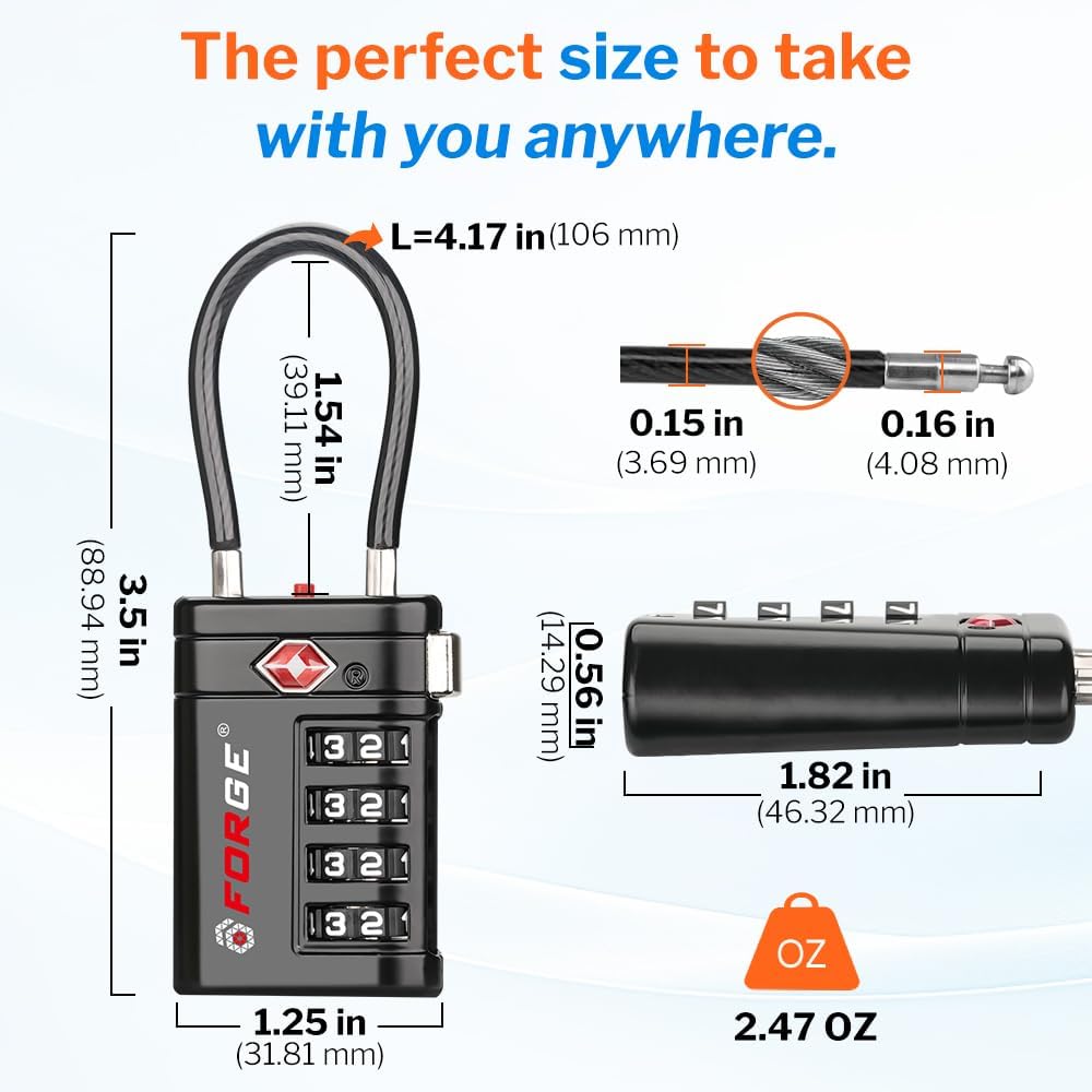 Open Alert TSA Approved Luggage Locks, Black, 4 Pack Locks.