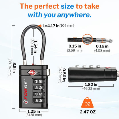 Open Alert TSA Approved Luggage Locks, Black, 4 Pack Locks.