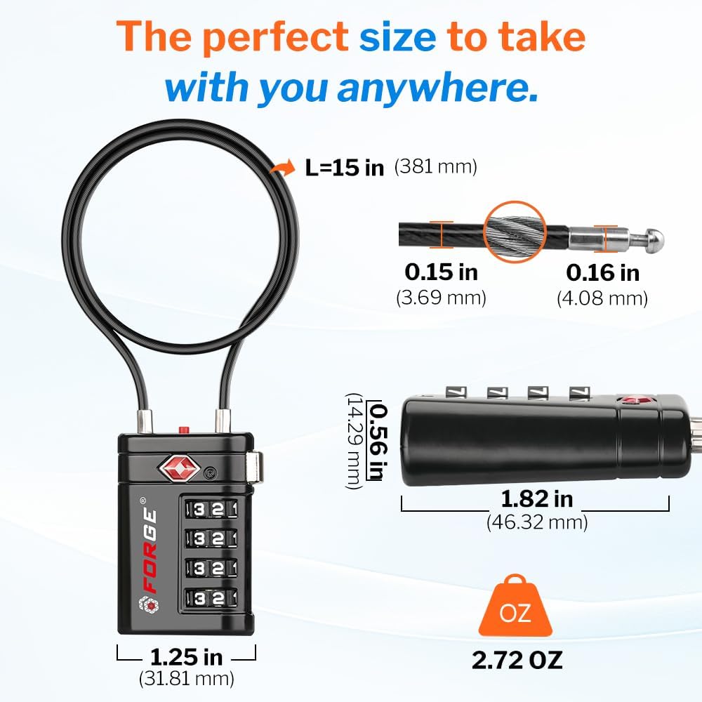 Open Alert TSA Approved Luggage Locks, Black, 4 Pack Locks.