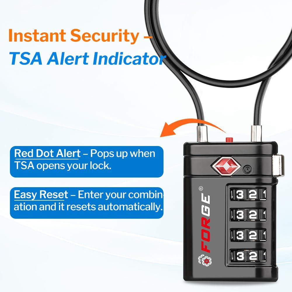 Open Alert TSA Approved Luggage Locks, Black, 4 Pack Locks.