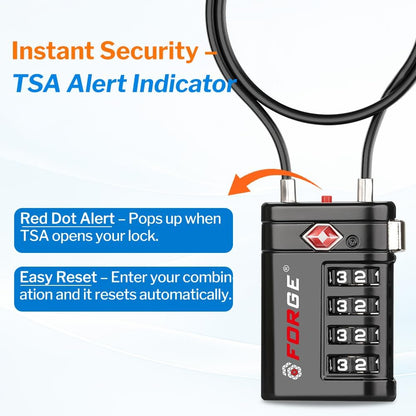 Open Alert TSA Approved Luggage Locks, Black, 4 Pack Locks.
