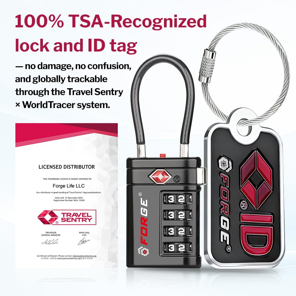 Open Alert TSA Approved Luggage Locks, Black, 4 Pack Locks.
