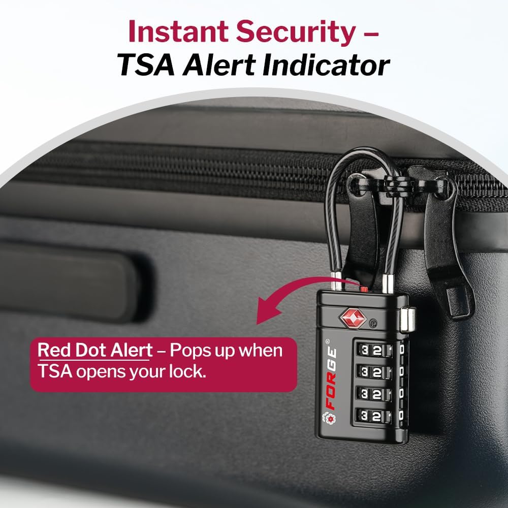 Open Alert TSA Approved Luggage Locks, Black, 4 Pack Locks.