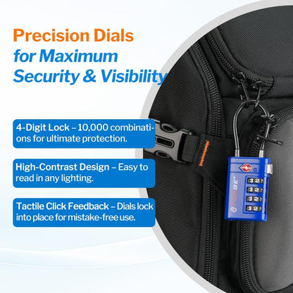 Open Alert TSA Approved Luggage Locks, Black, 4 Pack Locks.