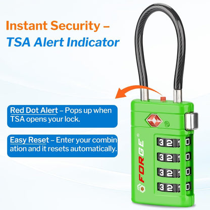 Open Alert TSA Approved Luggage Locks, Black, 4 Pack Locks.