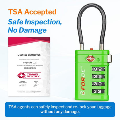 Open Alert TSA Approved Luggage Locks, Black, 4 Pack Locks.