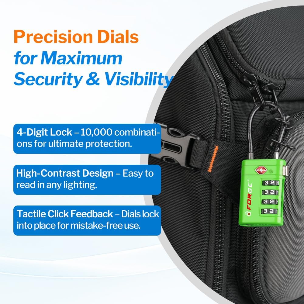 Open Alert TSA Approved Luggage Locks, Black, 4 Pack Locks.