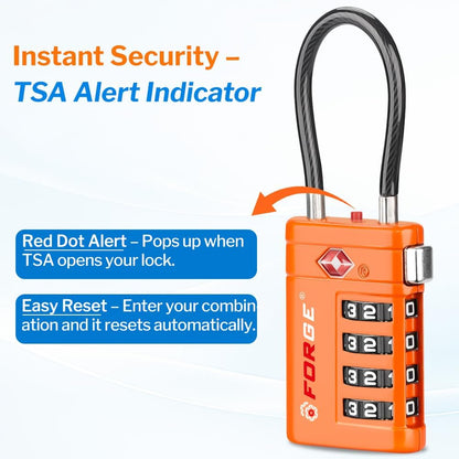 Open Alert TSA Approved Luggage Locks, Black, 4 Pack Locks.