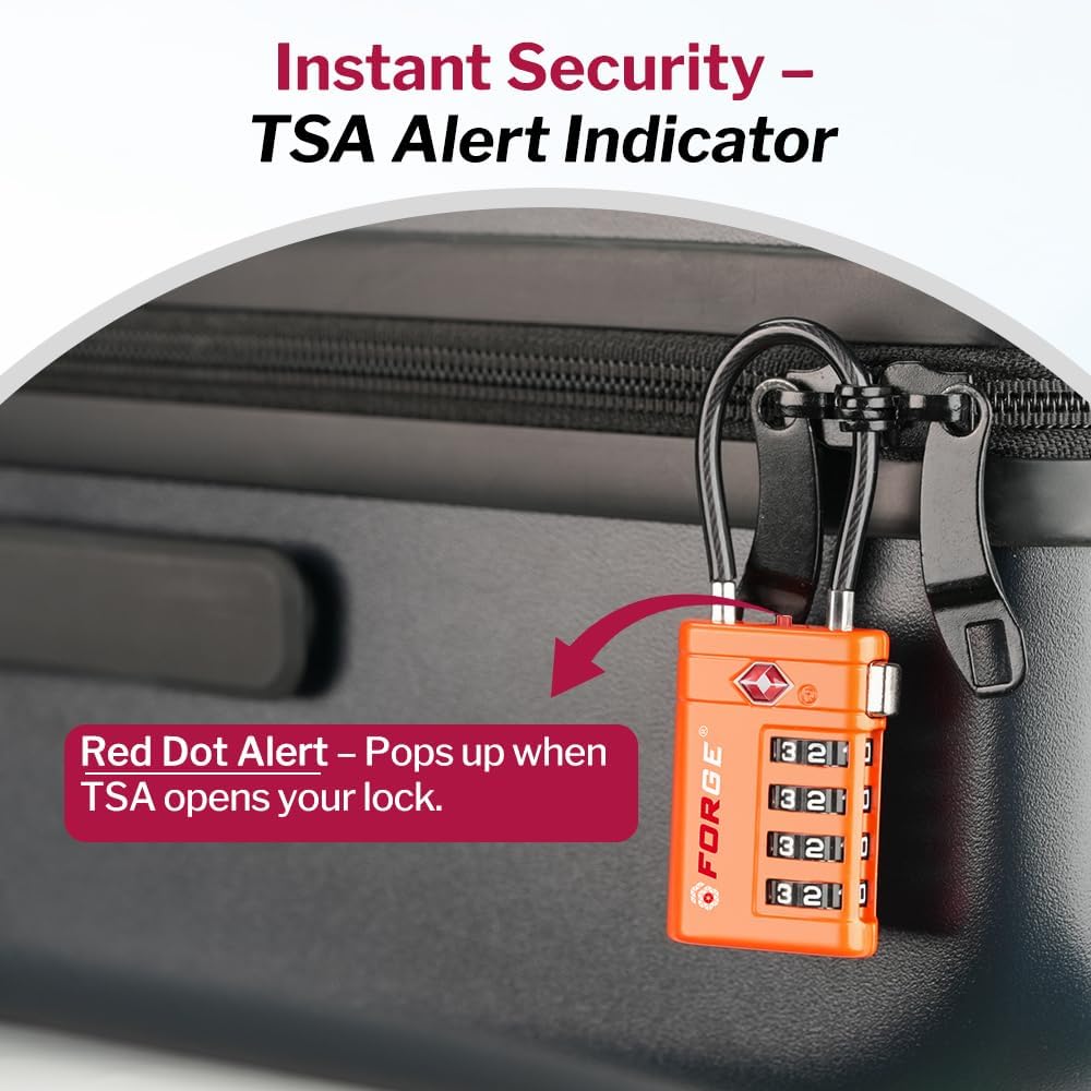 Open Alert TSA Approved Luggage Locks, Black, 4 Pack Locks.