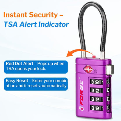 Open Alert TSA Approved Luggage Locks, Black, 4 Pack Locks.