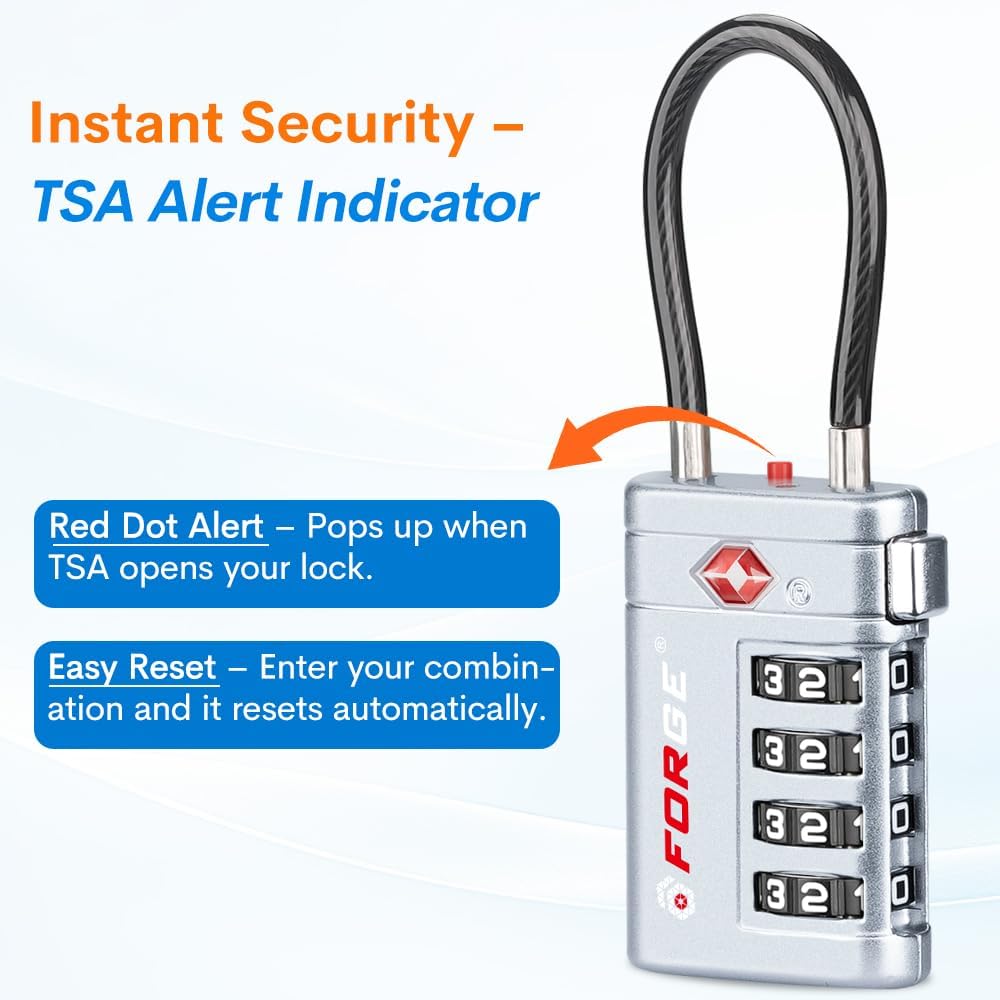 Open Alert TSA Approved Luggage Locks, Black, 4 Pack Locks.
