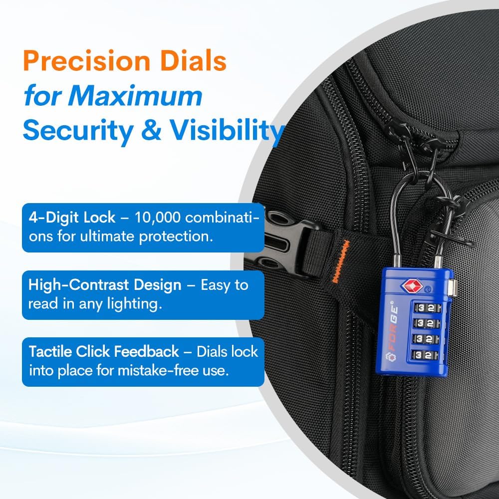 Open Alert TSA Approved Luggage Locks, Black, 4 Pack Locks.