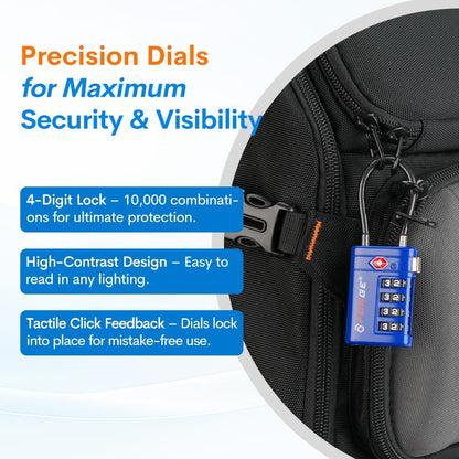 Open Alert TSA Approved Luggage Locks, Black, 4 Pack Locks.