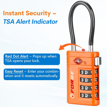 Open Alert TSA Approved Luggage Locks, Black, 4 Pack Locks.