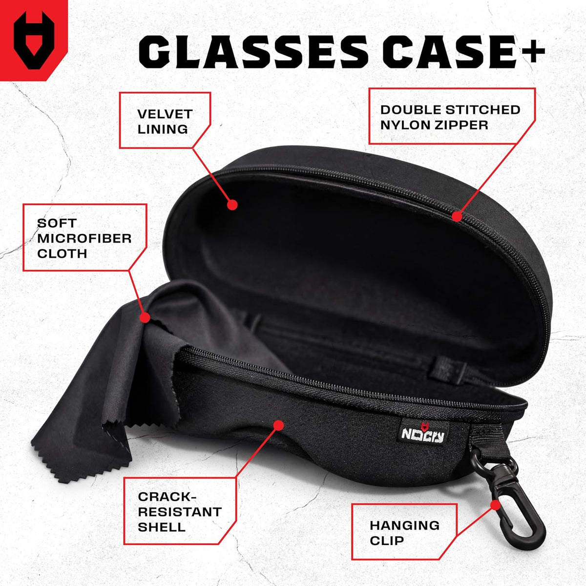Glasses Case Hard Shell with Velvet Lining, Reinforced Zipper & Belt Clip — Protective Sunglasses or Eyeglass Case for Sunglass or Safety Glasses, Perfect Storage for Travel — For Men and Women