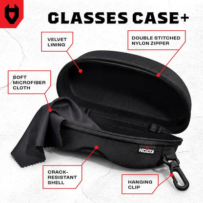 Glasses Case Hard Shell with Velvet Lining, Reinforced Zipper & Belt Clip — Protective Sunglasses or Eyeglass Case for Sunglass or Safety Glasses, Perfect Storage for Travel — For Men and Women