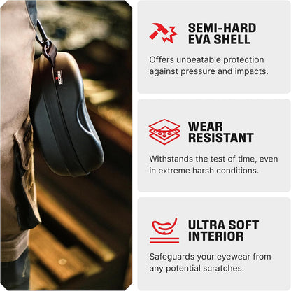 Glasses Case Hard Shell with Velvet Lining, Reinforced Zipper & Belt Clip — Protective Sunglasses or Eyeglass Case for Sunglass or Safety Glasses, Perfect Storage for Travel — For Men and Women