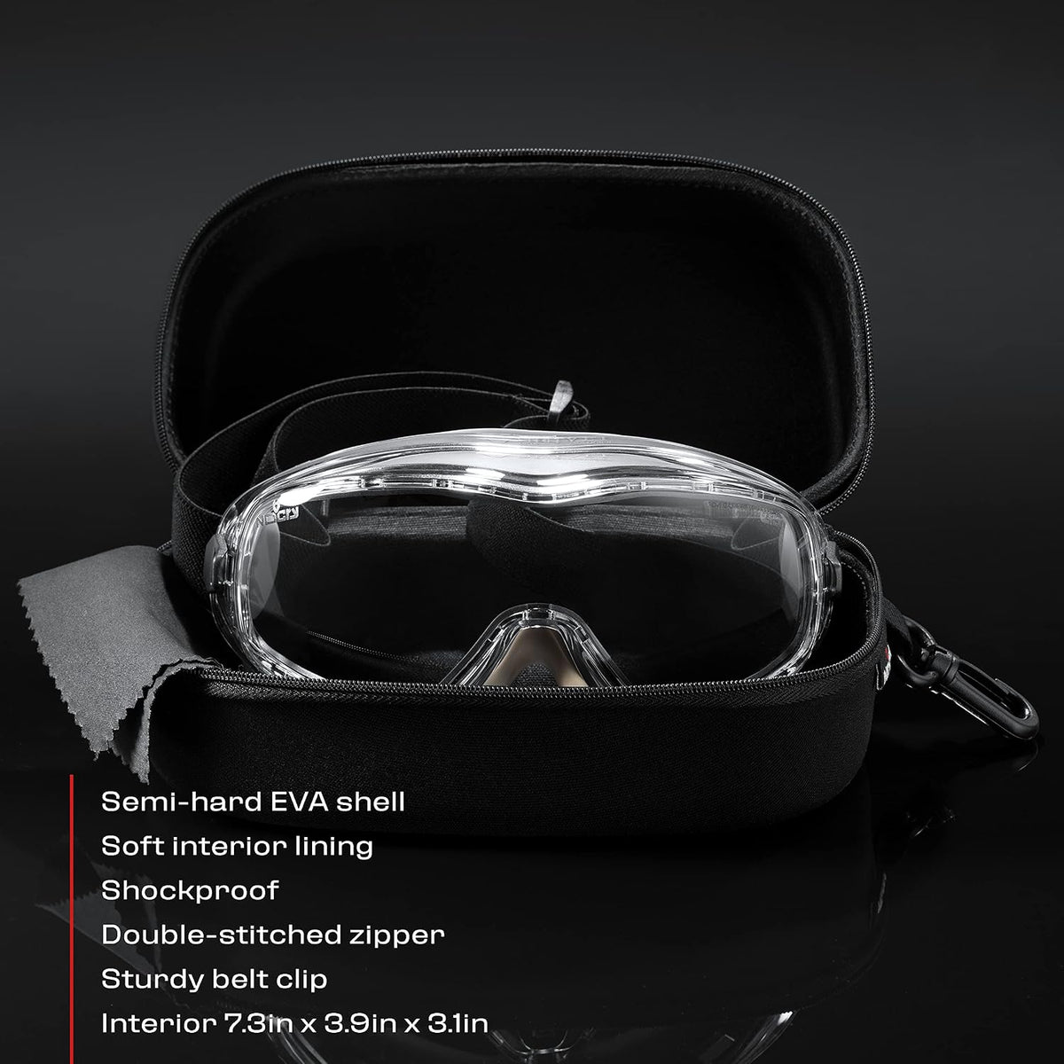 Glasses Case Hard Shell with Velvet Lining, Reinforced Zipper & Belt Clip — Protective Sunglasses or Eyeglass Case for Sunglass or Safety Glasses, Perfect Storage for Travel — For Men and Women