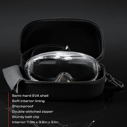 Glasses Case Hard Shell with Velvet Lining, Reinforced Zipper & Belt Clip — Protective Sunglasses or Eyeglass Case for Sunglass or Safety Glasses, Perfect Storage for Travel — For Men and Women