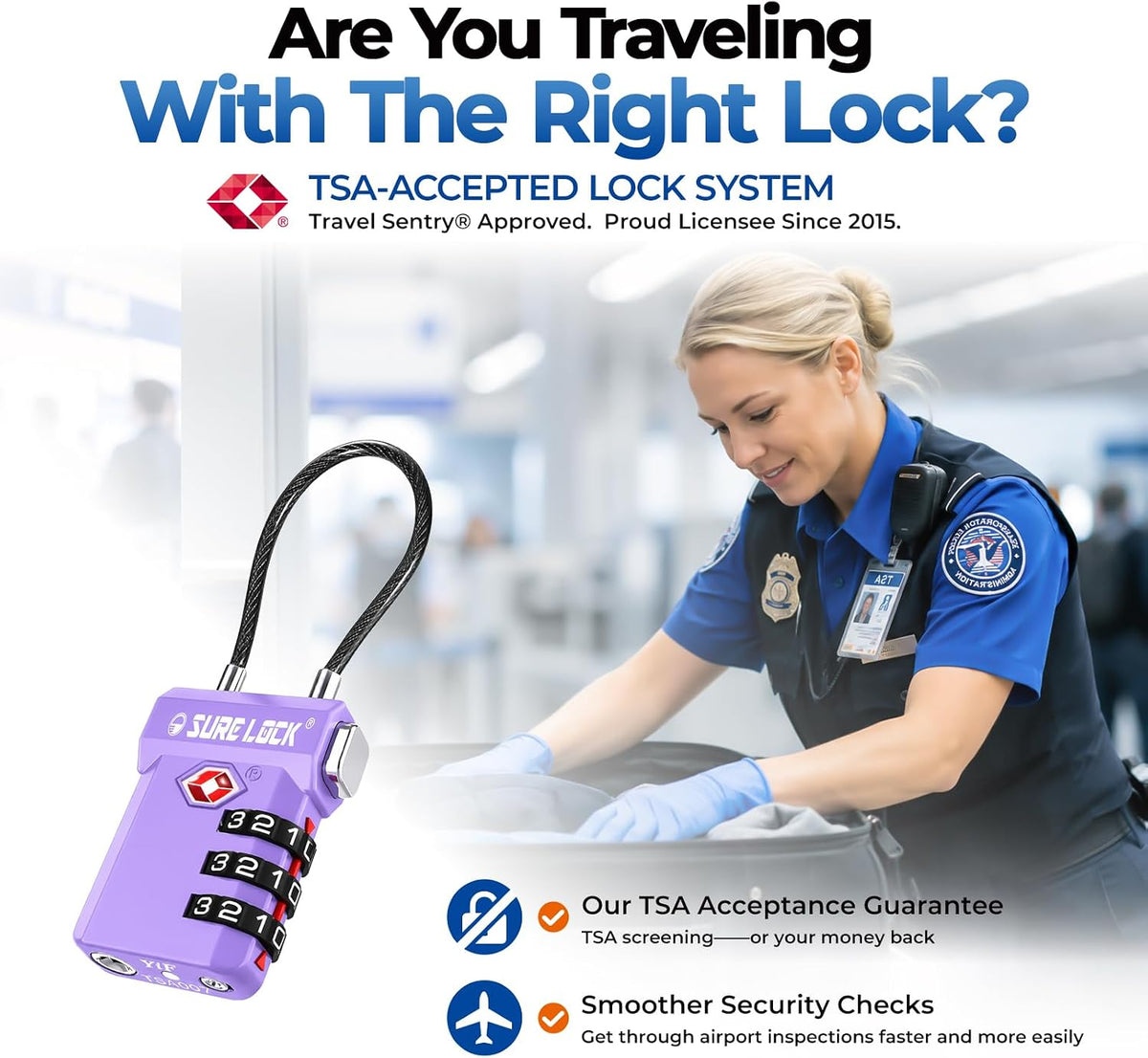 SURE LOCK 3 Digit TSA Approved Luggage Locks