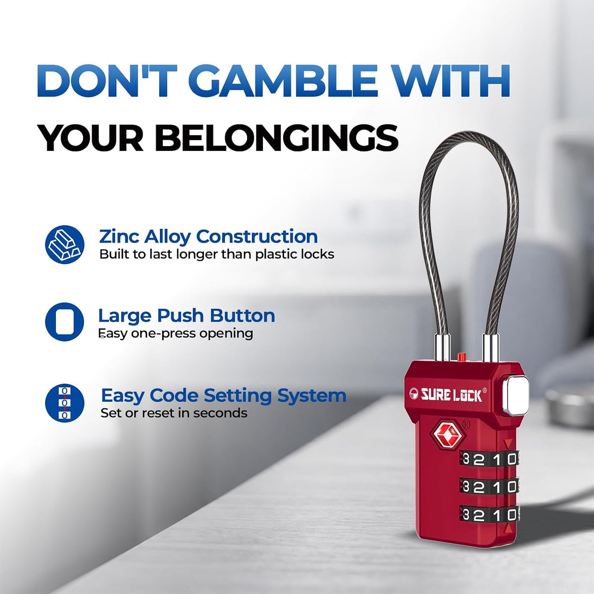 SURE LOCK 3 Digit TSA Approved Luggage Locks