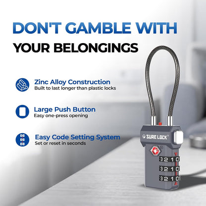 SURE LOCK 3 Digit TSA Approved Luggage Locks