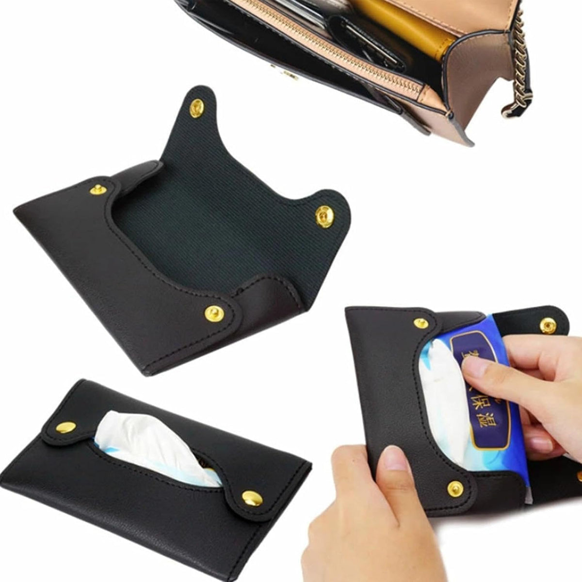 Black Pocket Tissue Holder - Tissue Holder | Travel Pouch for Tissue | Pocket Paper Towel | Tissue Bag Holder | Paper Towel Pu Leather Case | Paper Box Bag | Tissue Storage Bag Holders and Dispensers