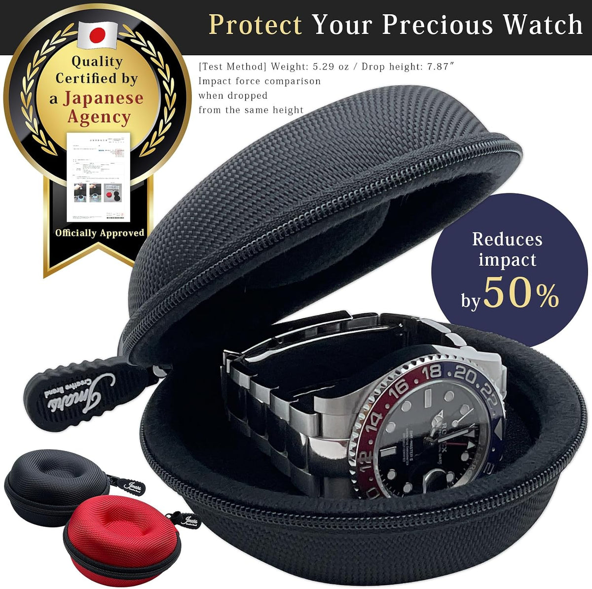 Watch Travel Case, Shock-Tested Single Watch Case for Wristwatches & Smart Watches, Black