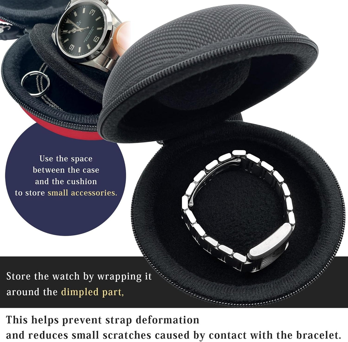 Watch Travel Case, Shock-Tested Single Watch Case for Wristwatches & Smart Watches, Black