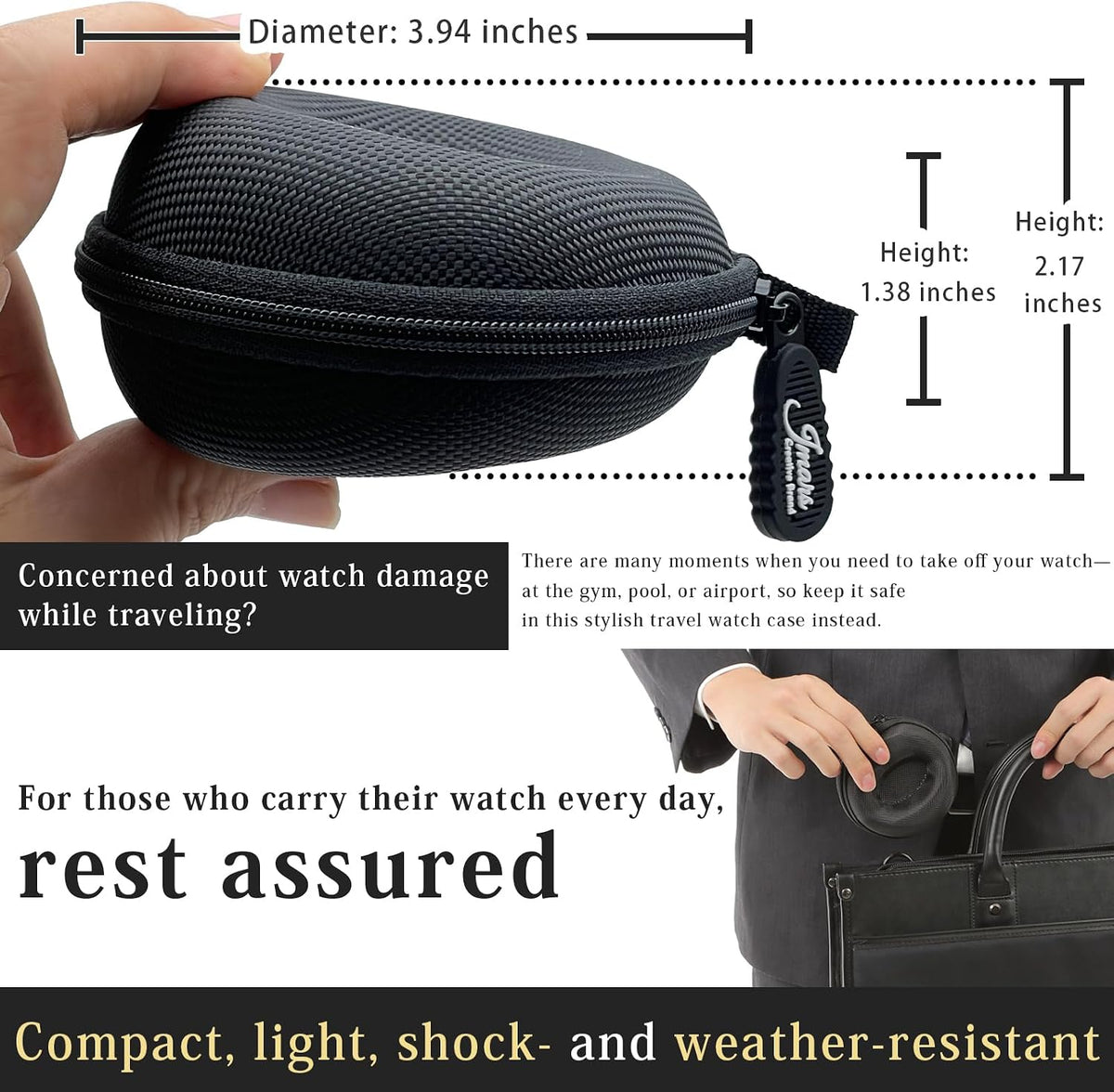 Watch Travel Case, Shock-Tested Single Watch Case for Wristwatches & Smart Watches, Black