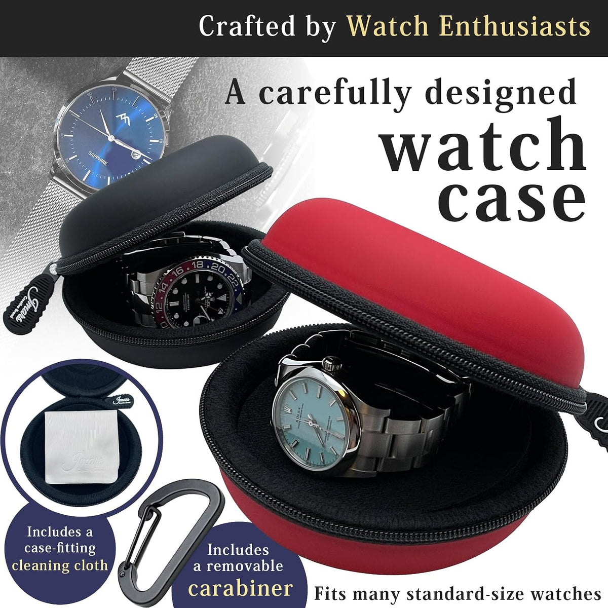 Watch Travel Case, Shock-Tested Single Watch Case for Wristwatches & Smart Watches, Black